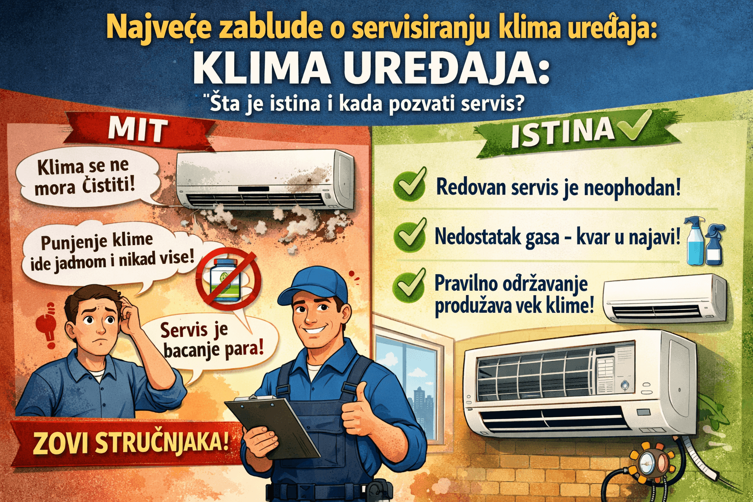 Najveće zablude o servisiranju klima uređaja — šta je istina i kada pozvati servis
